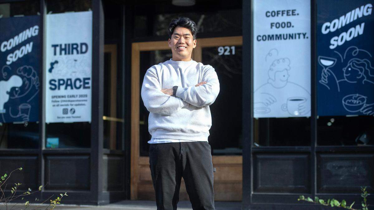 Kevin Lee outside his soon-to-open Third Space Cafe in downtown Tacoma on Monday, Dec. 23, 2024.