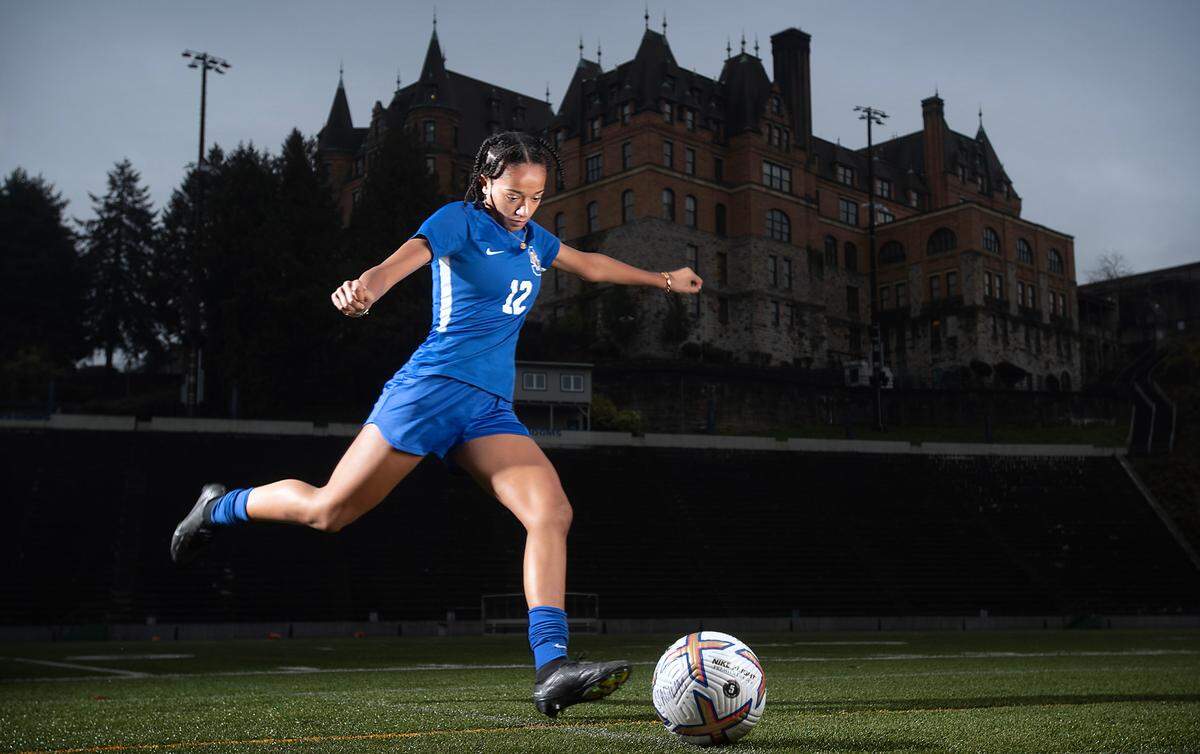 Stadium senior forward Brooklyn Lee is The News Tribune’s All-Area Girls Soccer Player of the Year. She is shown at Stadium High School in Tacoma, Washington, on Thursday, Dec. 14, 2023.