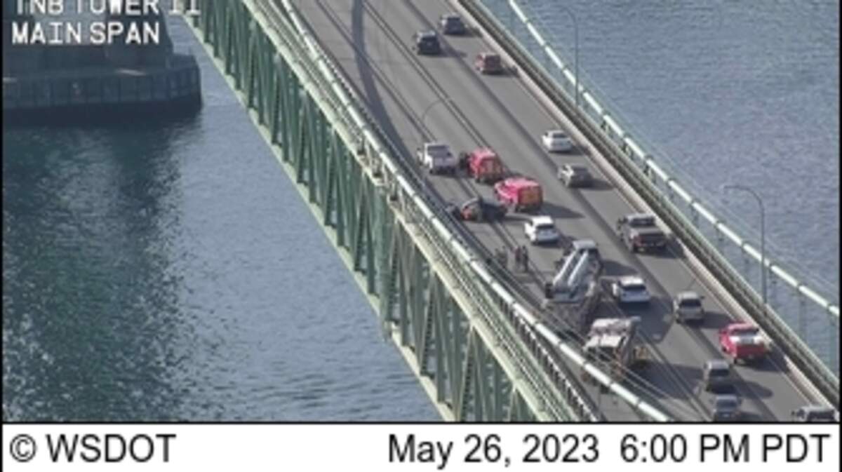 A wreck on westbound state Route 16 on the Tacoma Narrows bridge was causing delays Friday.