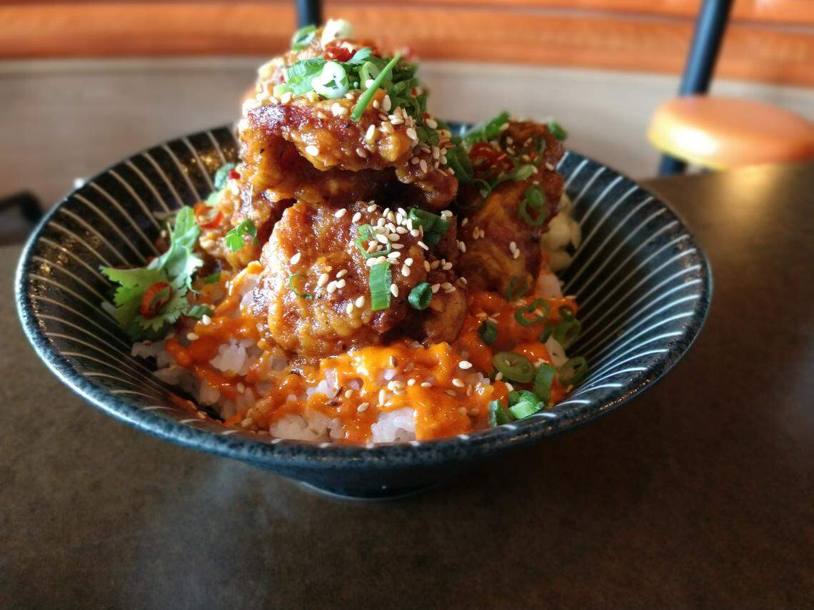 A donburi bowl from Moshi Moshi Bar + Ramen.