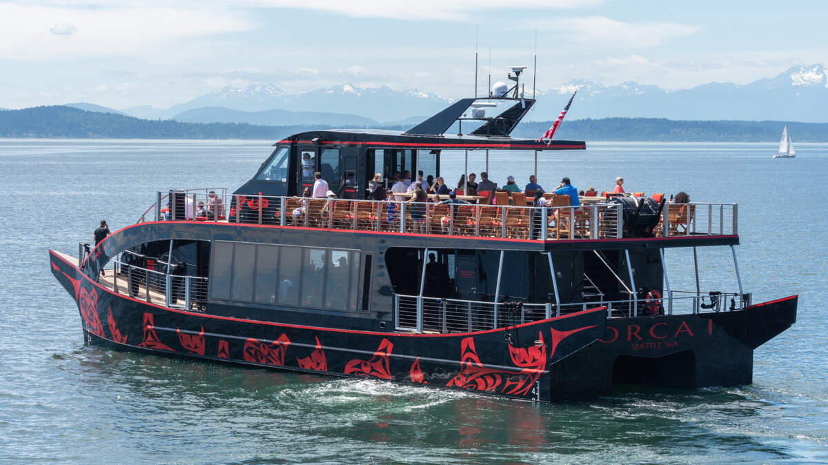 Salish Sea Tours makes one of its first voyages Thursday, June 24, from Miner’s Landing on the Seattle waterfront. The Elliott Bay tour’s narration shares the history of the city and its Indigenous people. Owner Kyle Griffith, an enrolled member of the Chinook Indian Nation, said the tour is a tangible representation of tribes coming together. The tour’s catamarans Orca I and Orca II were built in Bellingham by All American Marine Inc.,