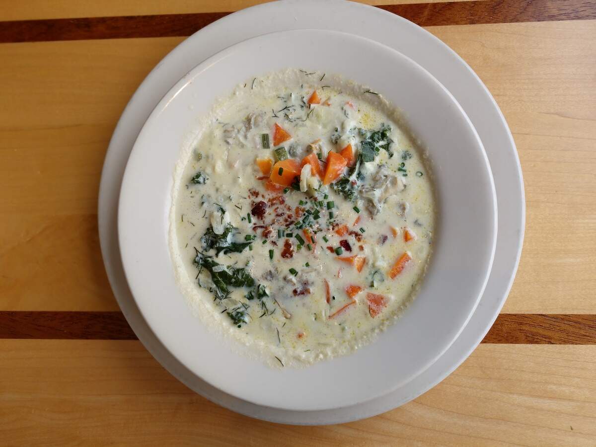 A bowl of oyster-fennel chowder from Anthony’s Restaurants.