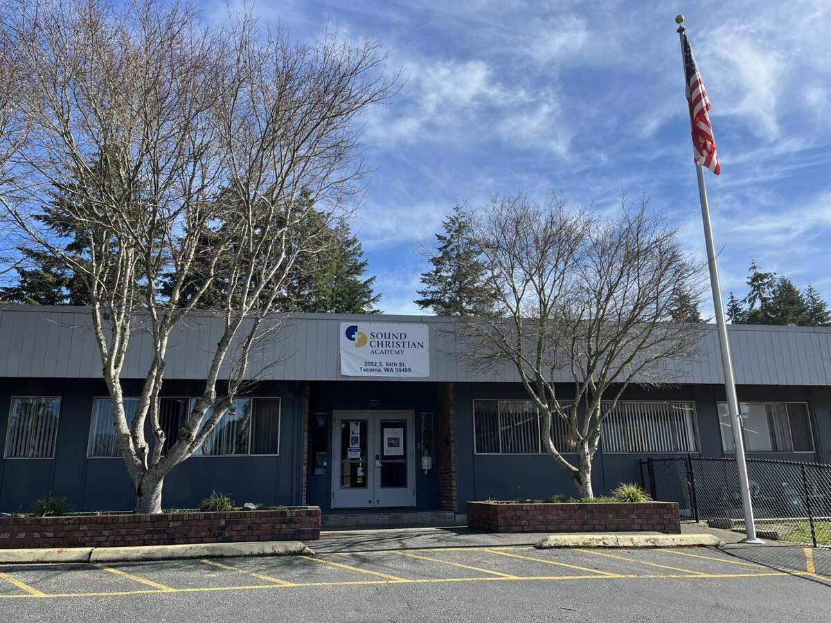 The entrance to Sound Christian Academy, a private Christian school in south Tacoma that closed in August 2025.