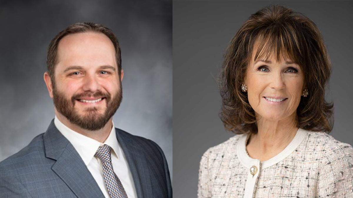 Rep. Jesse Young, left, and Pierce County Council member Amy Cruver, right.