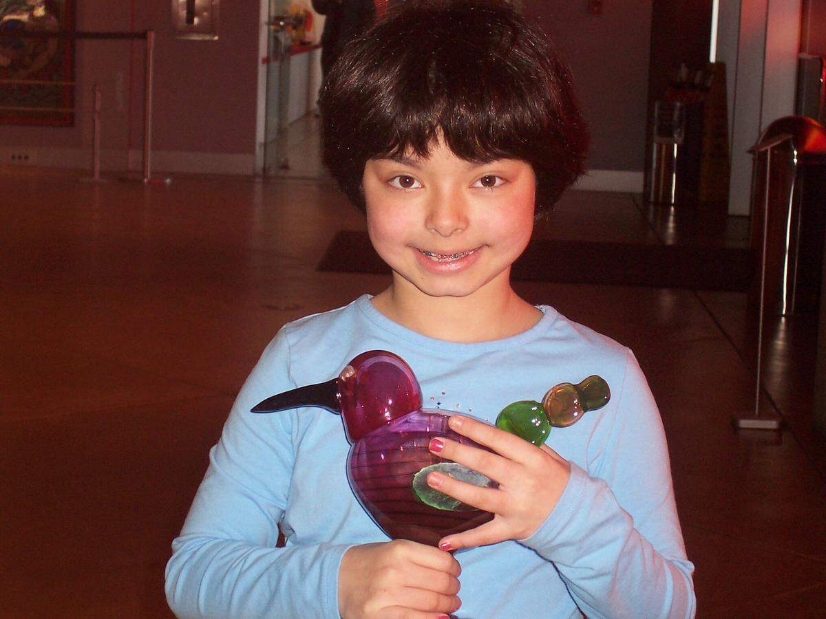 Maya Matsumoto in 2006 with her art created at the Museum of Glass.