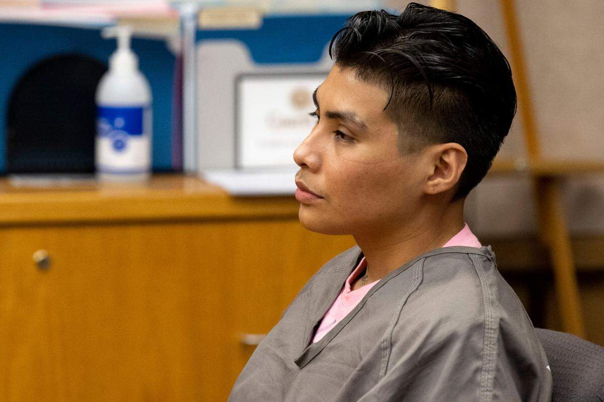 Santiago Mederos, 31, listens to Pierce County Superior Court Judge Bryan Chushcoff during a Mederos’ sentencing hearing on Friday, Oct. 14, 2022, in Tacoma, Wash.