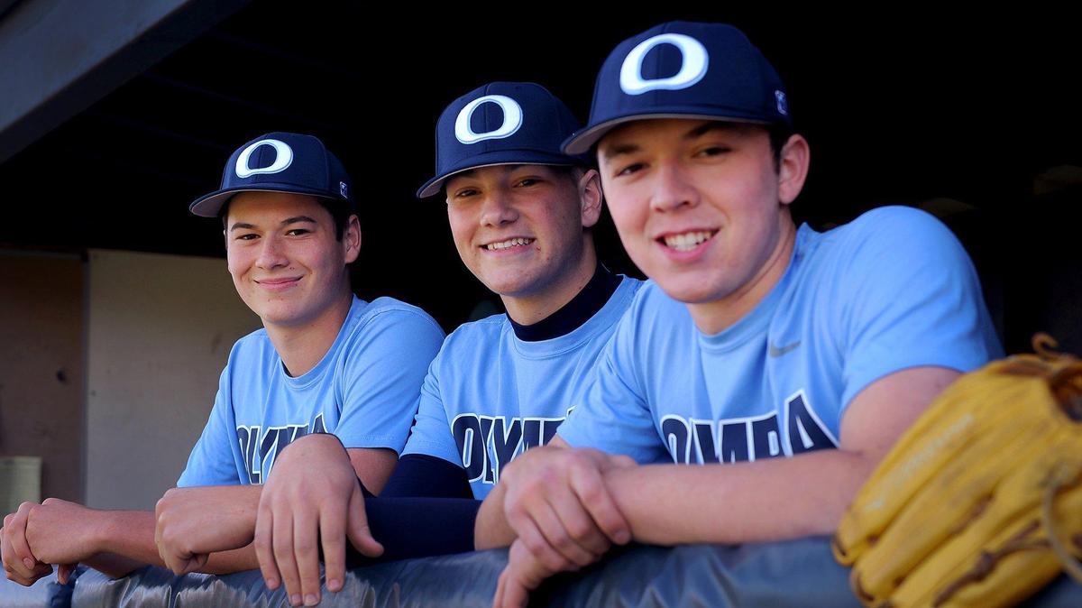Olympia’s Sax Mattson, Taber Fast and Rylan Haider (L-R) will be important cogs in the bears baseball machine this season. Photo taken March 24, 2022