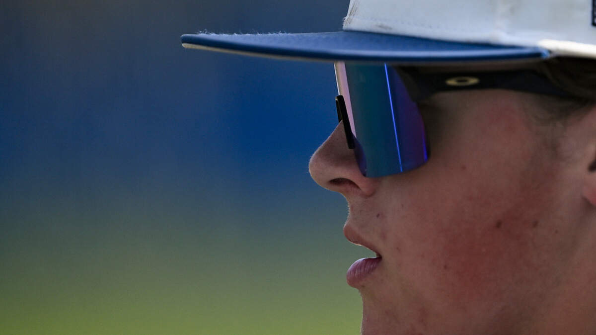 Curtis’s Riley Angelo (2) looks on between innings during the baseball game against Puyallup at Curtis Senior High School, on Tuesday, April 15, 2025, in University Place, Wash.