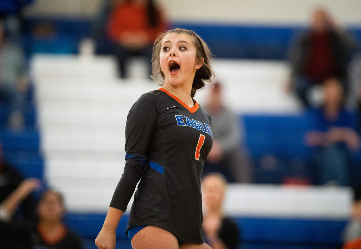Graham Kapowsin’s Emily Harris reacts after an official call goes against Graham Kapowsin in the third set. Graham-Kapowsin played Emerald Ridge in the 4A West Central District Final at Curtis High School in Tacoma, Wash., on Saturday, Nov. 16, 2019.