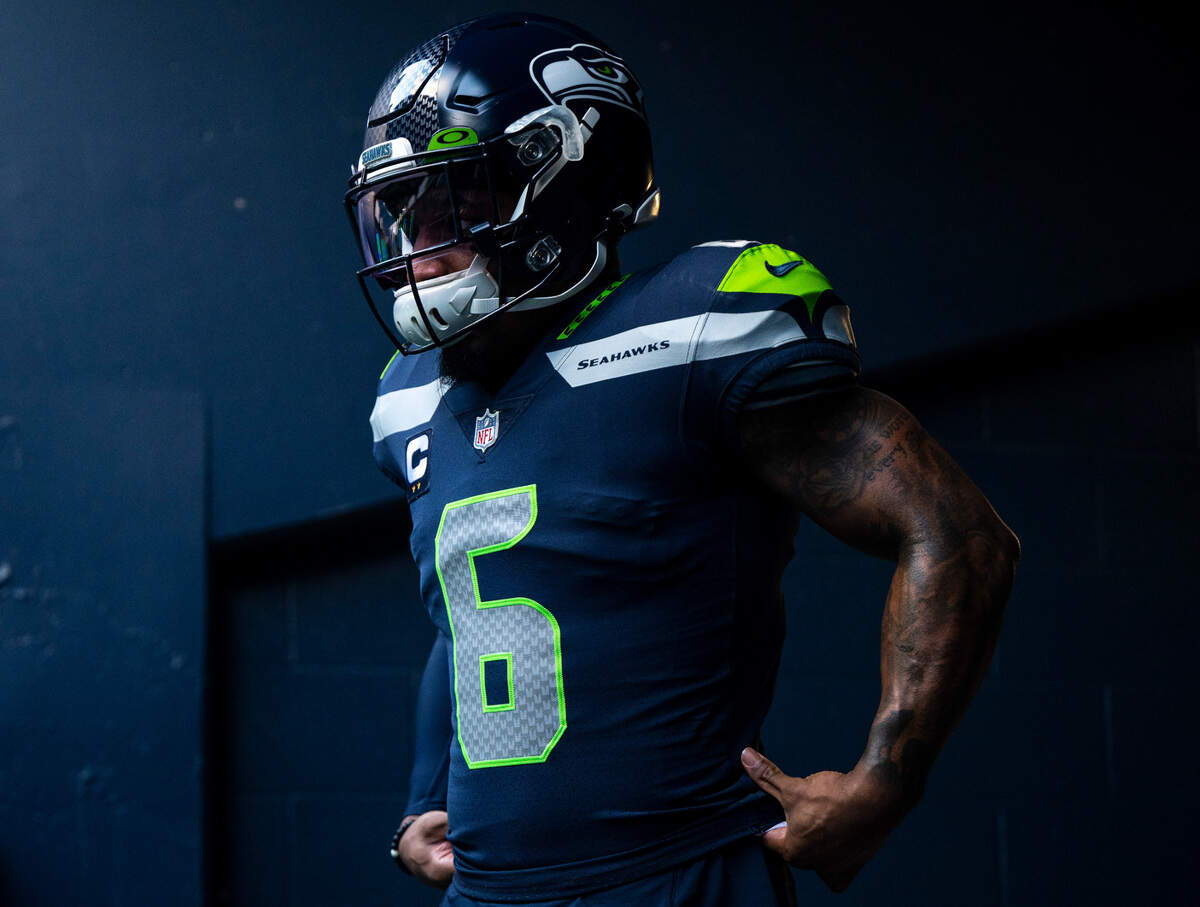 Seattle Seahawks safety Quandre Diggs (6) walks out of the tunnel before the start of an NFL game against the Seattle Seahawks at Lumen Field in Seattle Wash. on Jan. 1, 2023. The Seahawks defeated the Jets 23-6.