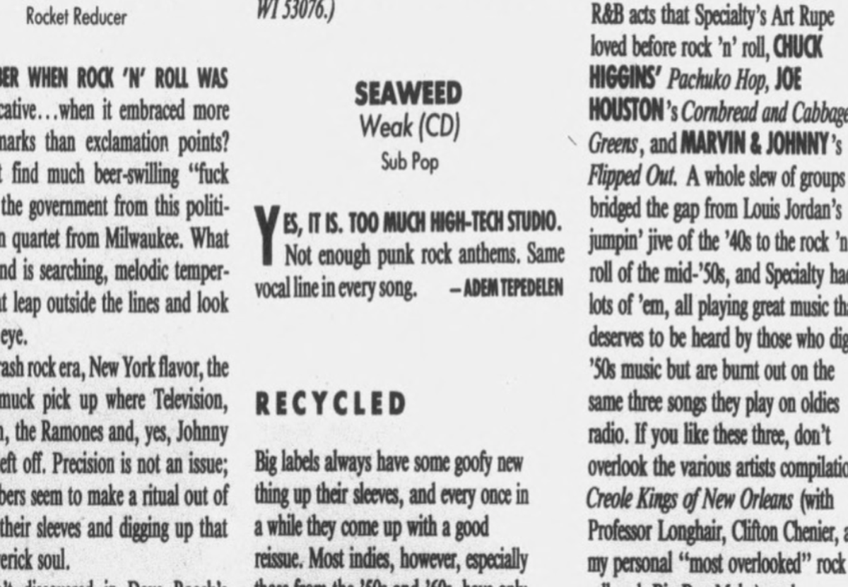 A review in The Rocket of the Tacoma band Seaweed’s third album, “Weak.”