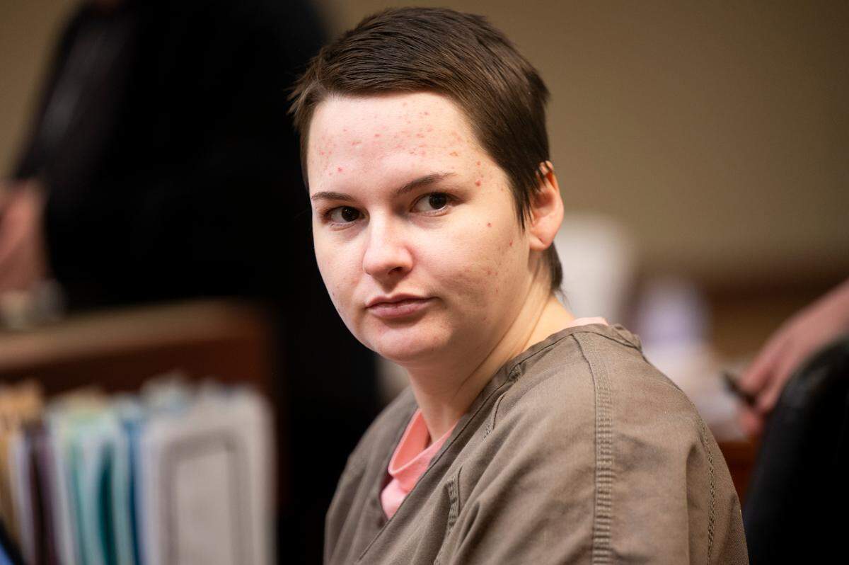 Alyssa Rae Leach, 24, is sentenced to first-degree arson for starting the Oct. 28, 2022 fire in downtown Sumner that destroyed a historic building and caused major damage to local businesses, in Pierce County Superior Court, on Friday, Jan. 19, 2024, in Tacoma, Washington.