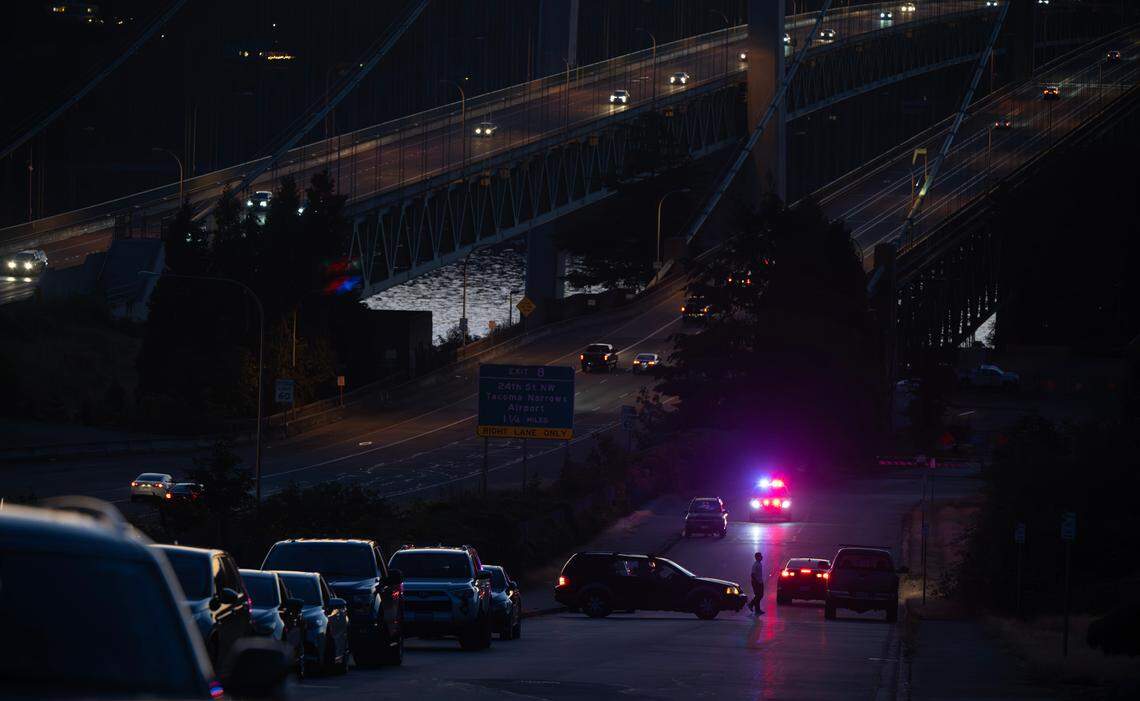 Views of the sunset from North 10th Street on the west slope of Tacoma, draw crowds in the evenings, shown on Saturday, July 13, 2024. Large events at The Sunset Estate at the top of the street also bring crowds to the neighborhood, residents say.