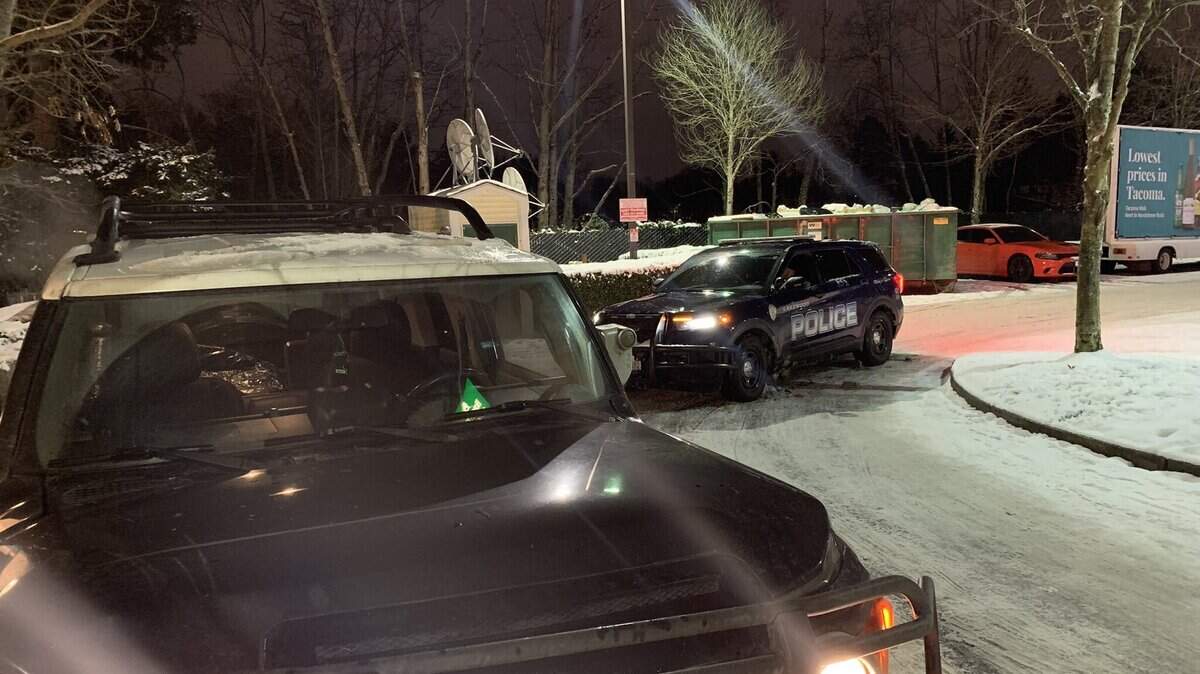 Lakewood police arrested a man suspected of stealing a car overnight at a coffee stand in Lakewood. The man crashed the car into a tree while fleeing police.