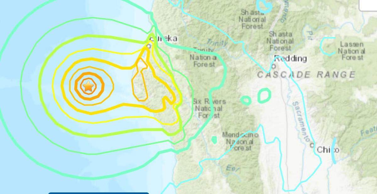 A shake map shows the intensity of Thursday’s earthquake.