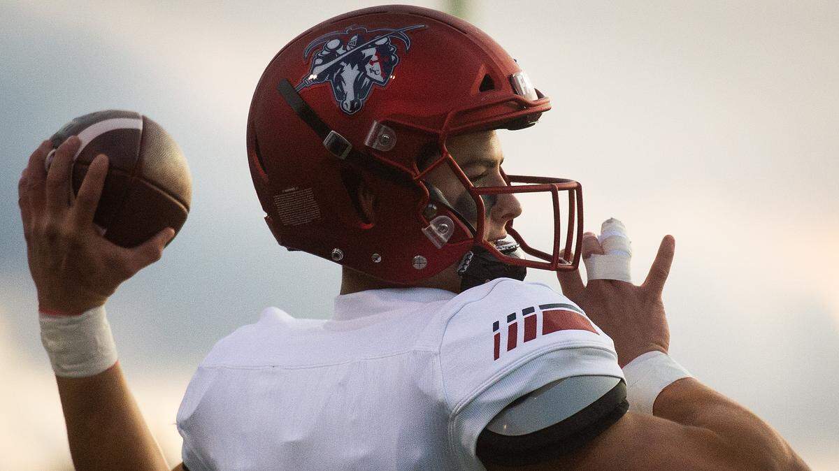 Kennedy Catholic’s Sam Huard warms up. Kennedy Catholic played Enumclaw in a football game at the Enumclaw Expo Center in Enumclaw, Wash., on Friday, Oct. 4, 2019.