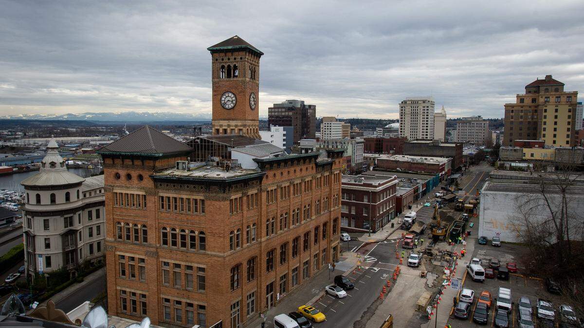 Tacoma’s Old City Hall building as seen from the roof of the McMenamins Elks Temple in Tacoma, Wash., on Wednesday, Feb. 27, 2019