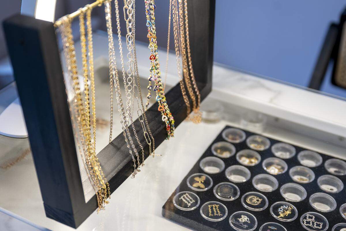A permanent jewelry station is pictured at Swank Boutique on Tuesday, Jan. 27, 2026, in University Place, Wash. The boutique offers the service in store, as well as repairs to existing permanent jewelry.