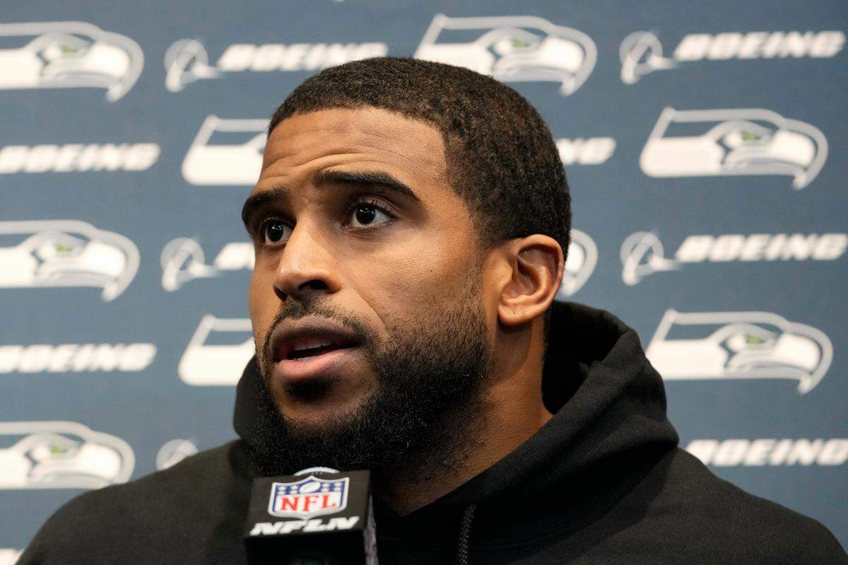 Seattle Seahawks linebacker Bobby Wagner talks about the Seahawks season during a news conference after an NFL football game against the Arizona Cardinals Sunday, Jan. 7, 2024, in Glendale, Ariz. The Seahawks won 21-20. (AP Photo/Ross D. Franklin)