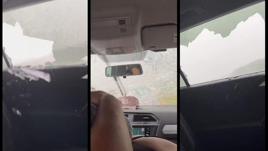 A hail storm hit Innisfail, Alberta, Canada, with grapefruit-sized and baseball-sized ice. The storm shattered windshields and damaged vehicles, videos from drivers showed.