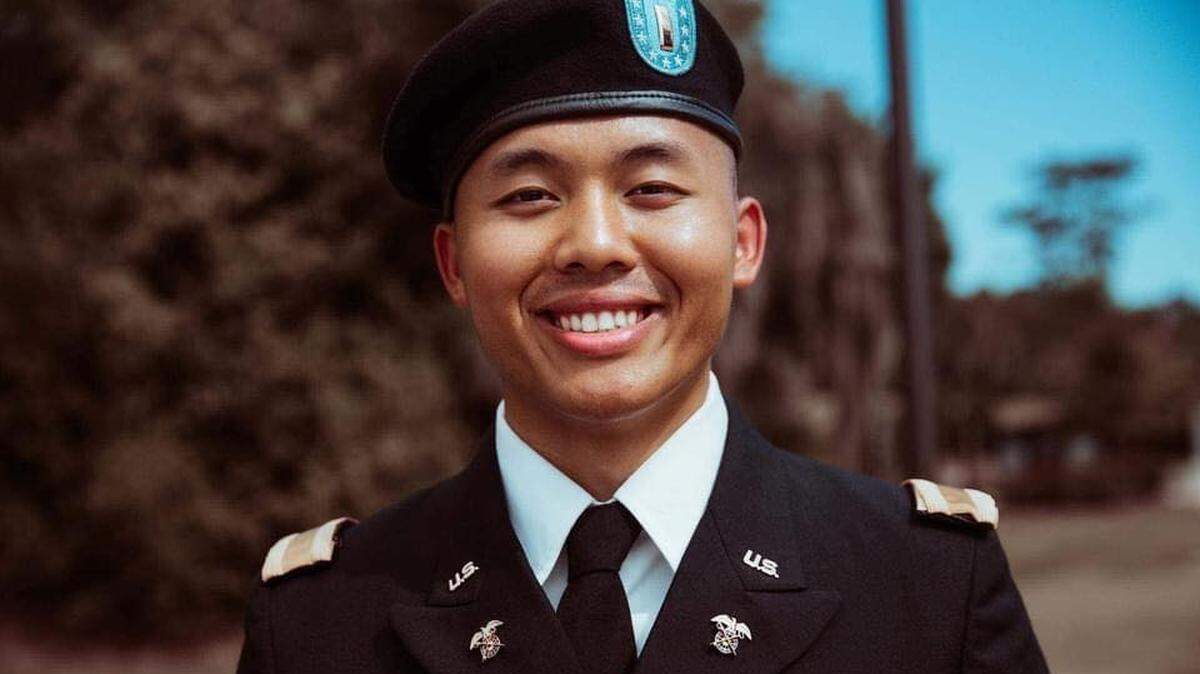 Brian Yang wearing his lieutenant uniform in Georgia when he graduated from Officer Candidate School.