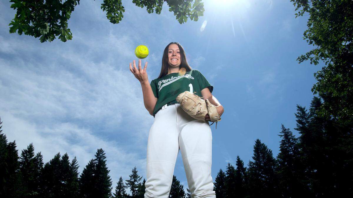 Peninsula pitcher Alli Kimball is The News Tribune’s 2023 All-Area Softball Player of the Year after leading the Seahawks to the 3A softball state championship. She is shown at Peninsula High School in Gig Harbor, Washington, on Wednesday, June 7, 2023.