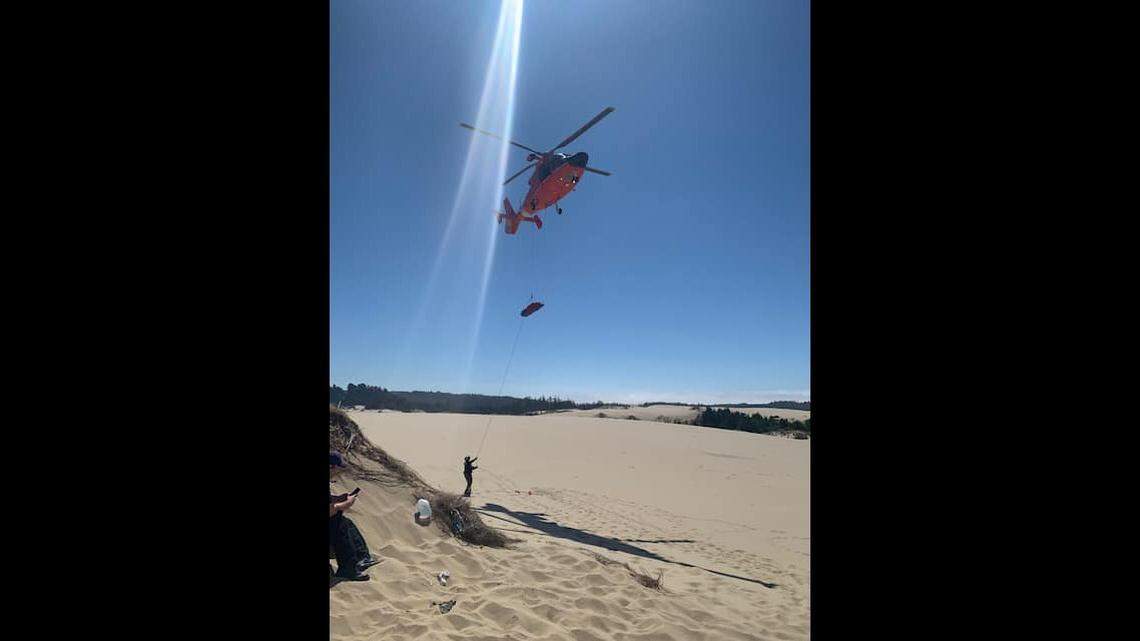 The terrain in the area made rescue by land impossible. A U.S. Coast Guard helicopter airlifted the man to safety.