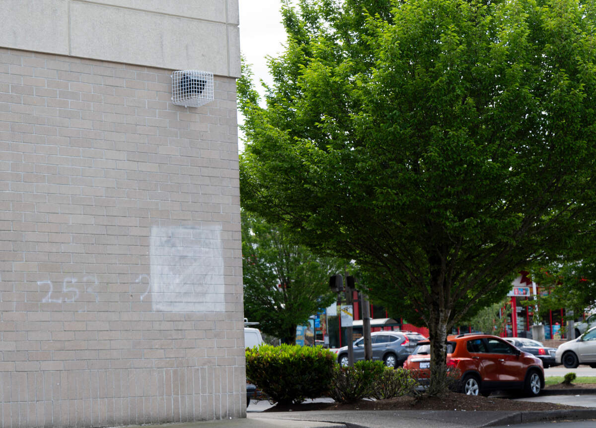 Speakers outside of Walgreens on Pacific Avenue play Bach’s Toccata and Fugue in D Minor, commonly referred to as Dracula’s song, to deter loitering, on Friday, May 17, 2024, in Tacoma, Wash.