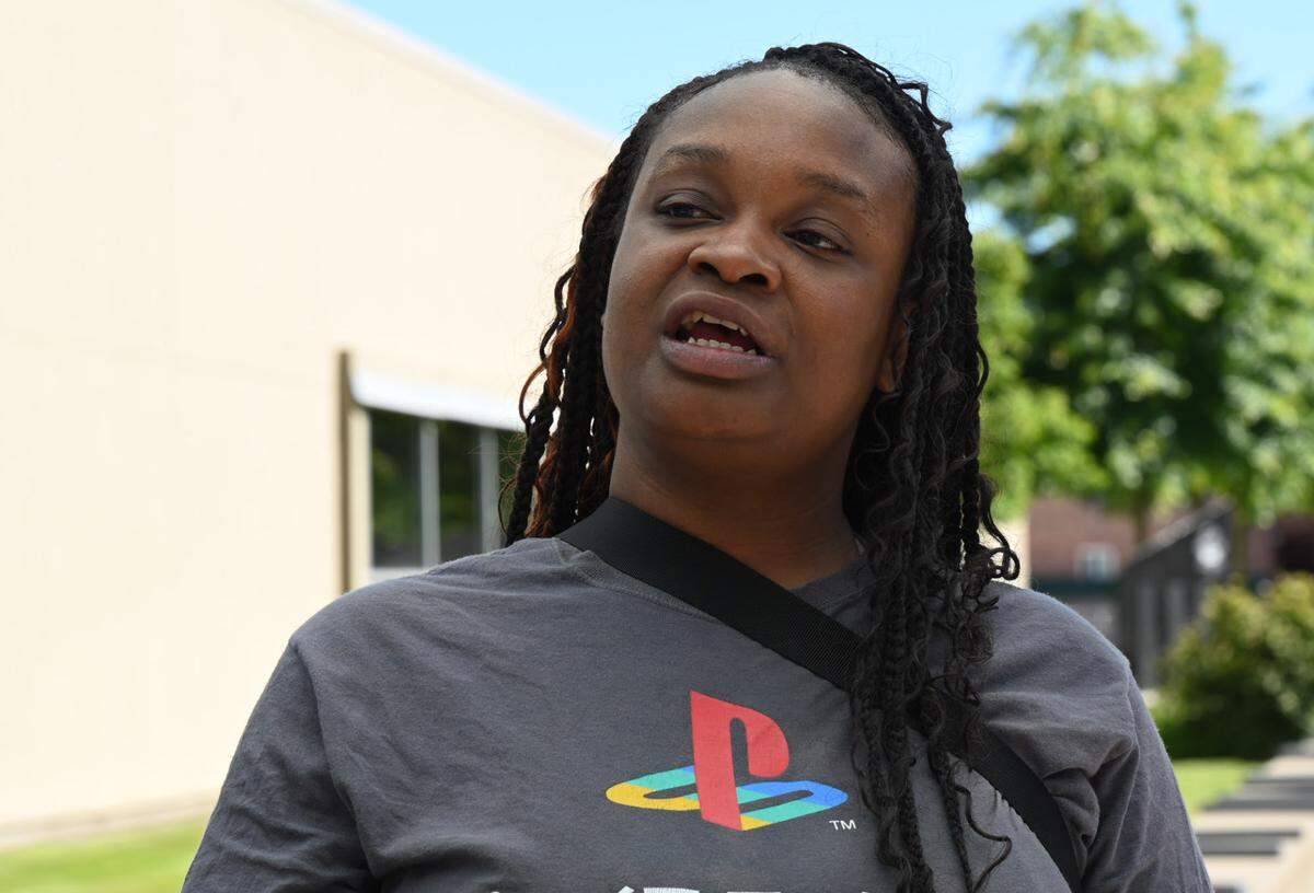 Kelsey Ussery, mother of Iyana Ussery, expresses her feelings about the outcome of Christopher Felizardos plea deal outside the Pierce County Superior Court on Friday, July 5, 2024, in Tacoma, Wash. Ussery says that she dosent feel like justice was served.