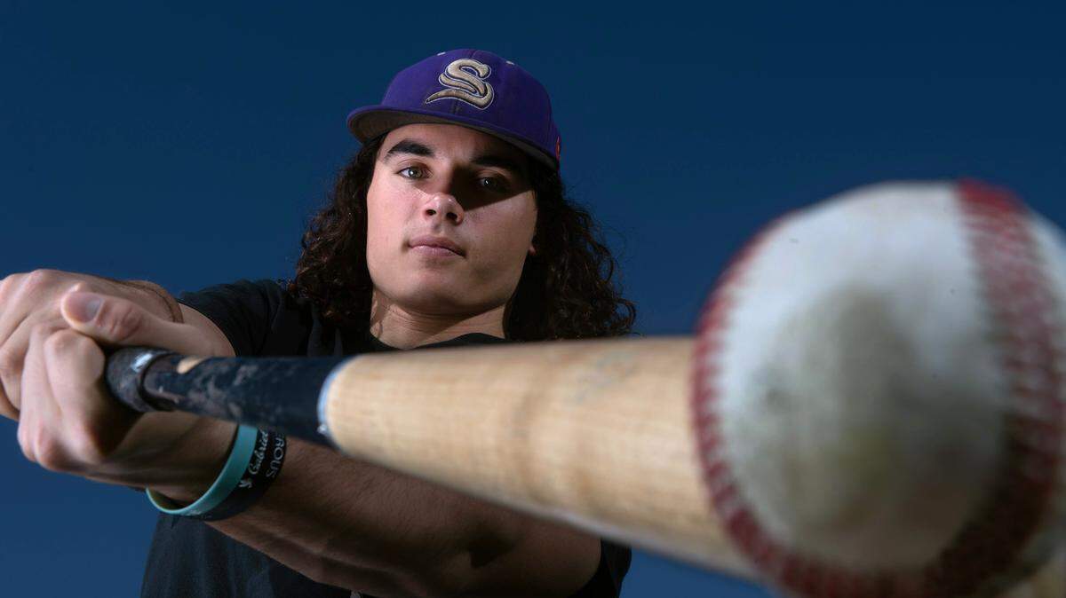 Sumner senior outfielder Jay Mentink will take his hard-hitting style to both the baseball and football teams at Princeton University. Mentink is shown at Sumner High School in Sumner, Washington, on Tuesday, May 2, 2023.