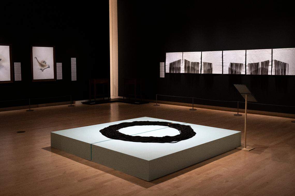 The “Blackness is . . . the Refusal to be Reduced” exhibit features works from six Black artists in the Haub Wing of the Tacoma Art Museum, on Thursday, Dec. 19, 2024, in Tacoma, Wash.