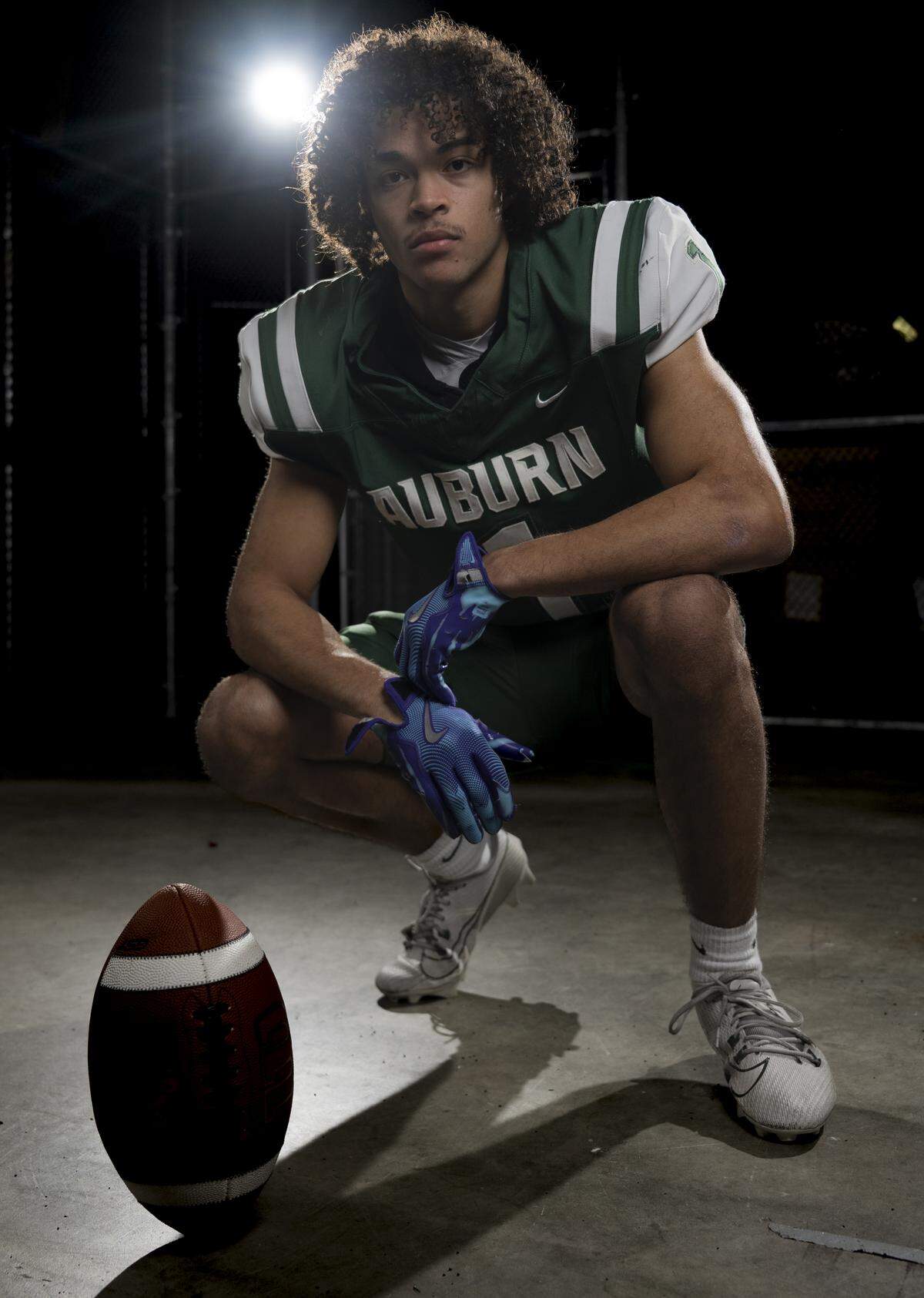 Auburn senior wide receiver Lucas Whitehall-Gilkes poses for a portrait after being selected as first-team offense for The News Tribune’s 2025 All-Area football team at Mount Tahoma High School, on Sunday, Dec. 7, 2025, in Tacoma, Wash.