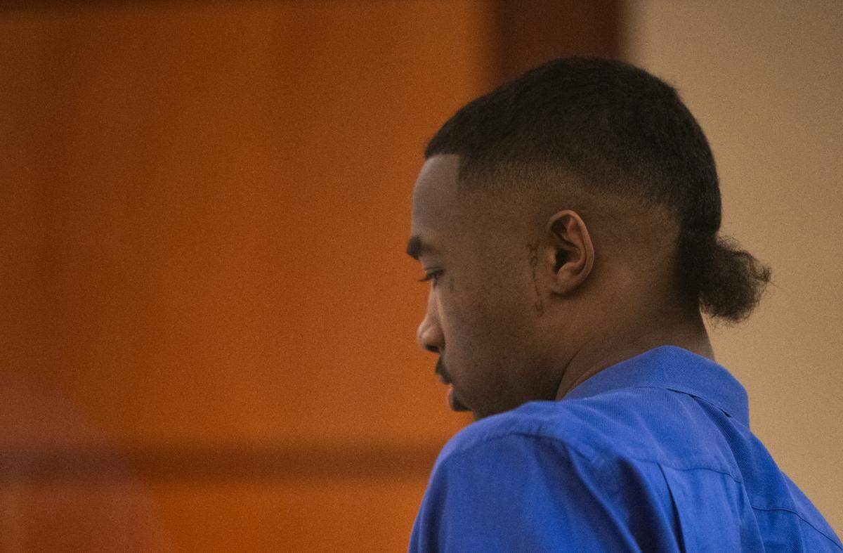 Montrell Hatfield walks into court Friday to be sentenced with co-defendant Marshon Jones in the March 2022 murder of Jordan Brown in a robbery.