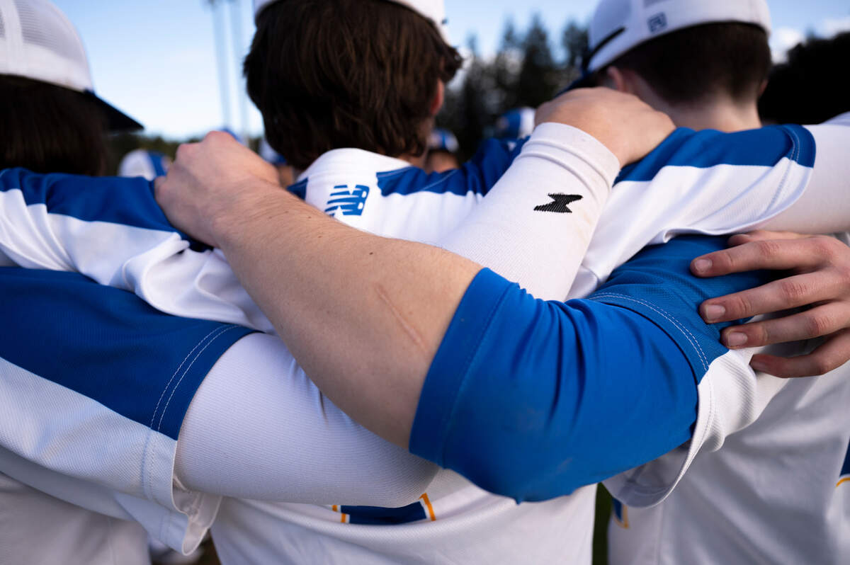 Stadium players huddle after their 23-2 victory against Mount Tahoma during the game at Heidelberg Field, on Tuesday, April 9, 2024, in Tacoma, Wash.during the game at Heidelberg Field, on Tuesday, April 9, 2024, in Tacoma, Wash.
