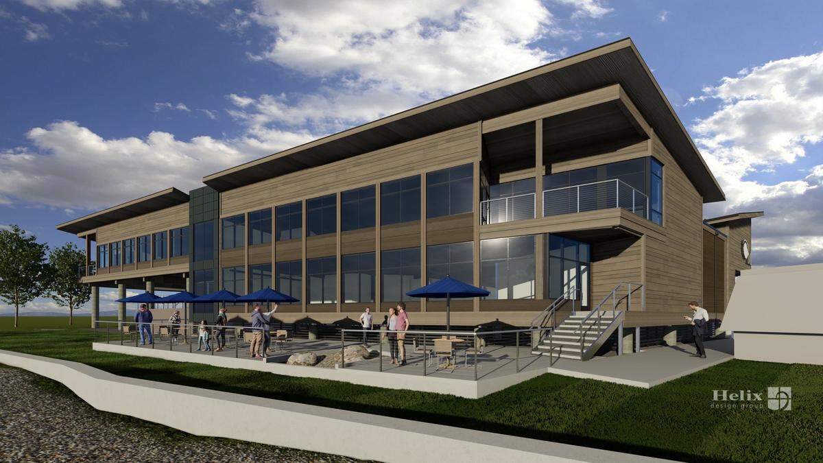 A rendering from Helix Design Group shows the design for the Laguna’s on the Bay building, including two floors with a seafood restaurant, retail and office space.