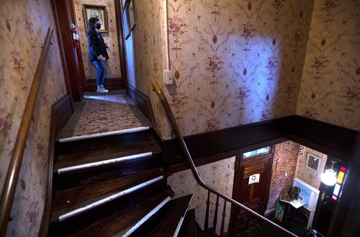 City of Sumner spokesperson Carmen Palmer inside the Sumner Ryan House Museum at Lucy V. Ryan Park in downtown Sumner, Washington, on Wednesday, Feb. 16, 2022. The city is planning to renovate the historic home and public park to encourage visitors to what many people think is a private residence, she said.
