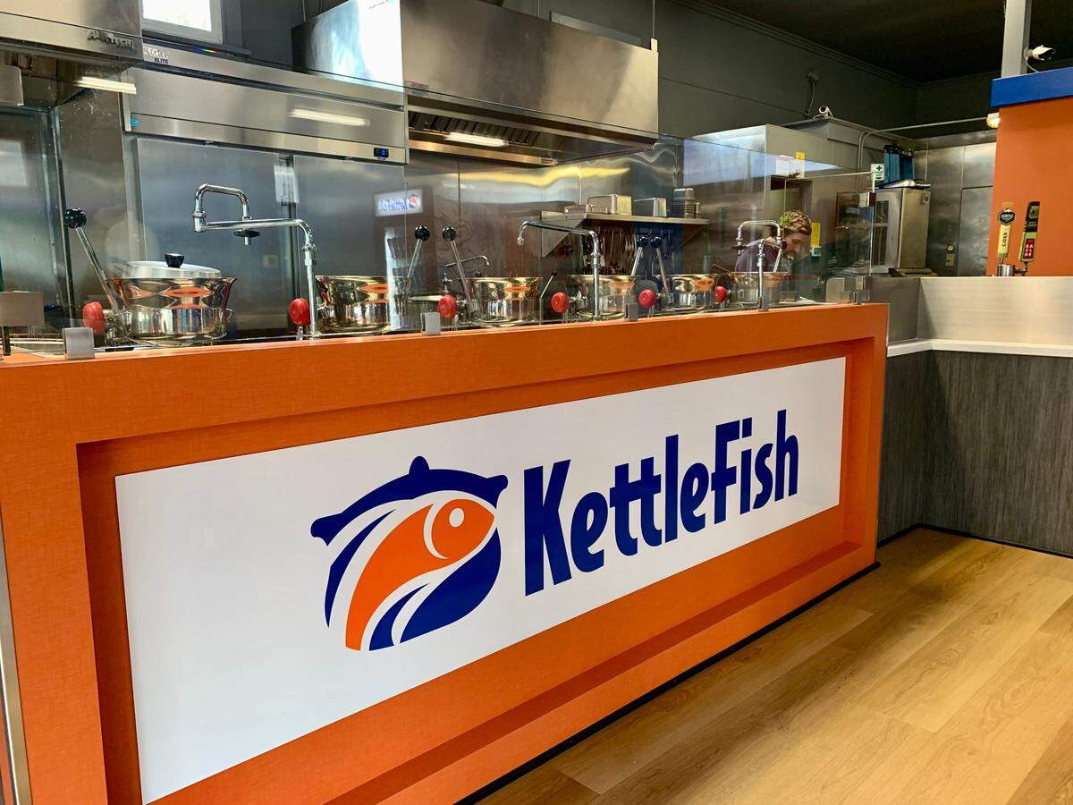 The steam-powered kettles were visible from the open kitchen at the Gig Harbor Kettlefish.