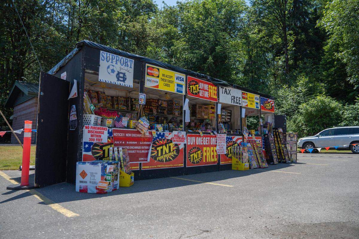 The fireworks stand at 4102 Harborview Dr. in Gig Harbor, Wash. is run by the Gig Harbor High School girls soccer team as their annual fundraiser. This is the last year that it is legal to sell fireworks within the city limits of Gig Harbor. Coach Katie Bennett says that next year they will still be selling fireworks, just moving to the outskirts of the city. She’s not worried about moving, she said, but is worried about her yearly customer base. This pop-up shop is one of the many that will be affected.