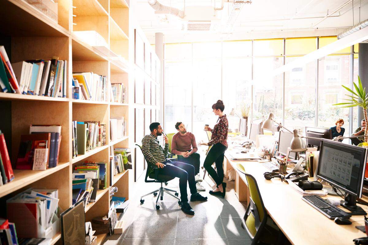 Office building with workers.