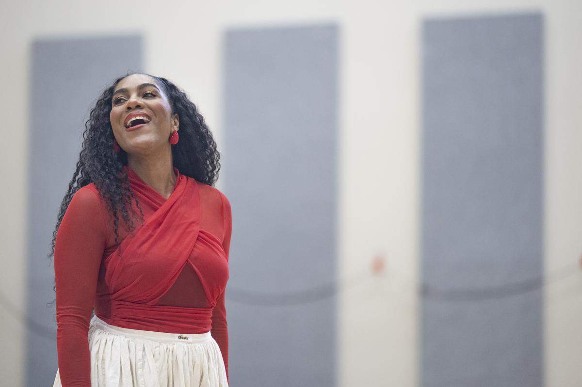J’Nai Bridges, as Carmen, sings during a rehearsal for Carmen at Seattle Opera, on Tuesday, April 21, 2026, in Seattle, Wash. Bridges, who was born and raised in Lakewood, has sung the role of Carmen all over the world in more than a dozen productions, and it’s become her signature role.