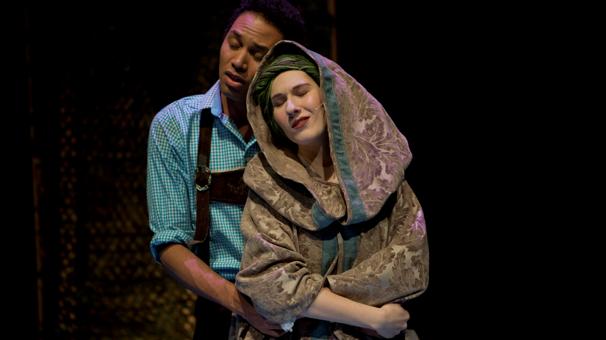 Jessie Selleck as Rapunzel and Joshua Jerard as the Prince Caspian in “Rapunzel,” this year’s pantomime at Centerstage Theatre in Federal Way.