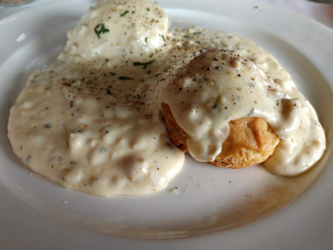 Biscuits and gravy from Macaluso’s Italian Restaurant in Ruston.