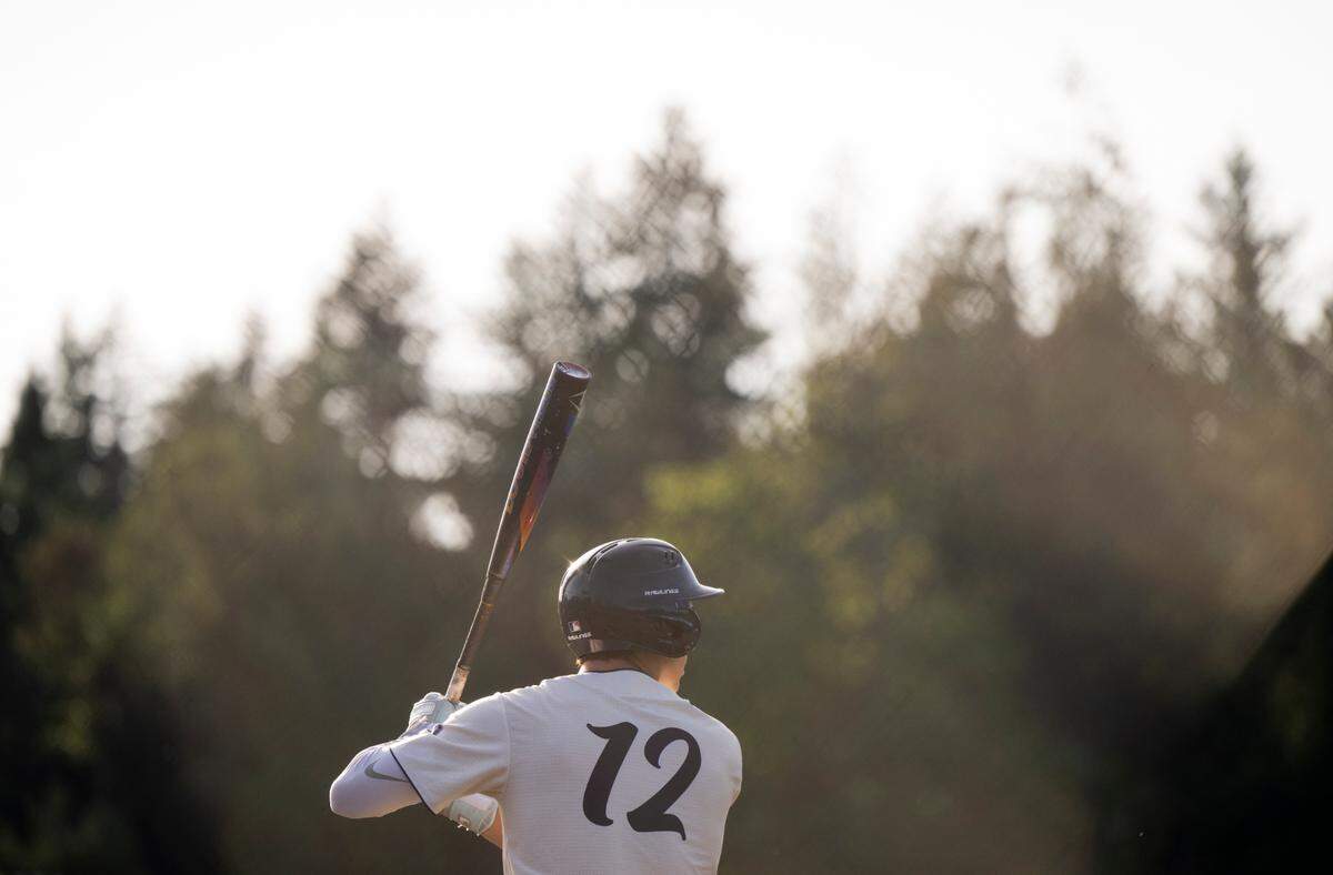 Gig Harbor’s Daniel Porras (12) prepares to bat against Timberline during the baseball game at Sehmel Homestead Park, on Wednesday, April 30, 2025, in Gig Harbor, Wash.
