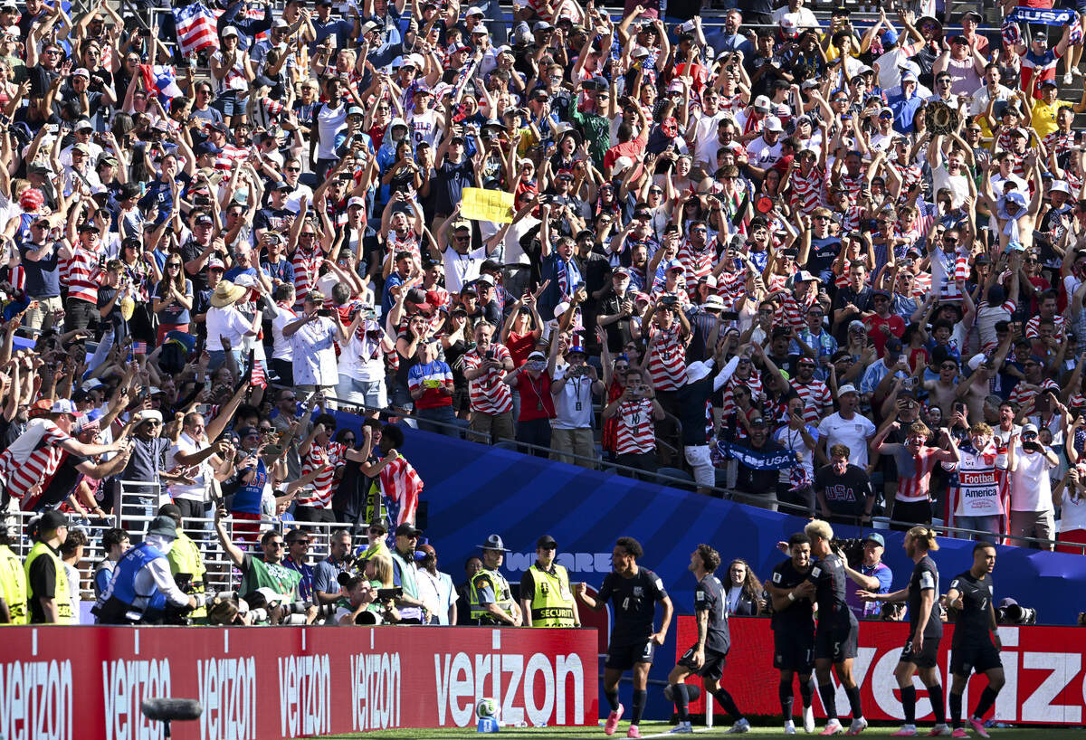 Home fans react to Malik Tillman scoring on a free kick for the United States’ first goal in a round-of-16 FIFA World Cup match against Belgium inside sold-out (again) “Seattle Stadium” Lumen Field Monday, July 6, 2026, in Seattle.