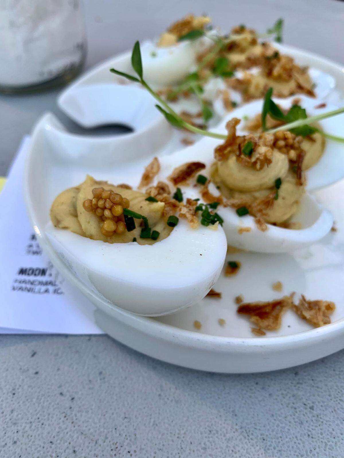 Chef Hailey Hernandez develops seasonal deviled eggs at Sig Brewing, a brewpub in Tacoma’s historic brewing district.