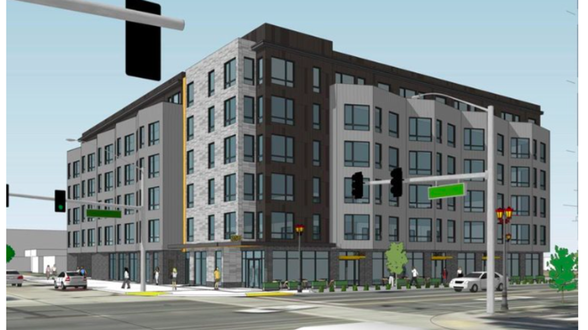A rendering on Jabooda Homes’ website shows its plans for new apartments with ground-level commercial space at South 38th and G streets in Tacoma’s Lincoln International District.