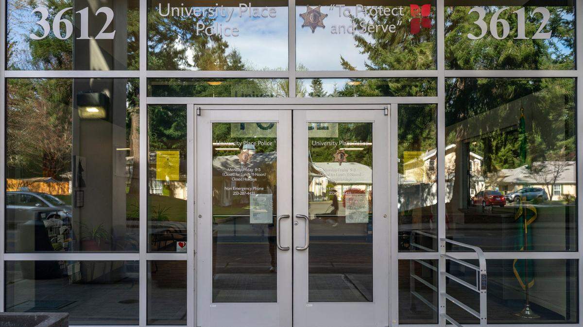 The University Place police station is seen on Monday, April 24, 2023, in University Place, Wash.