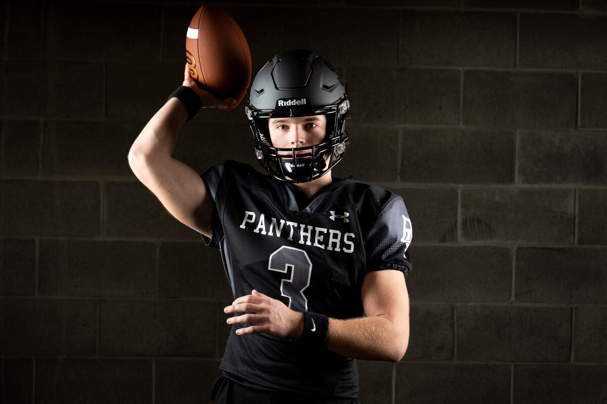 Bonney Lake senior quarterback Brayden Palmer poses for a portrait after being selected as first-team offense for The News Tribune’s 2023 All-Area football team at Mount Tahoma High School, on Sunday, Dec. 10, 2023, in Tacoma, Wash.