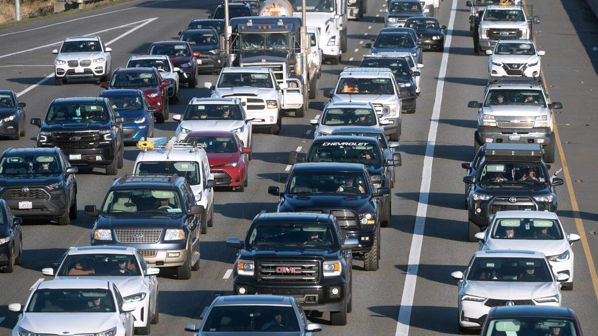 Afternoon traffic slogs south on Interstate 5 in March.