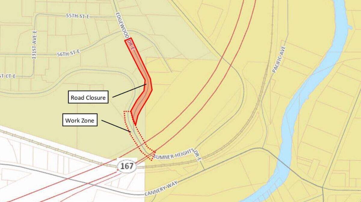 Edgewood Drive East, starting from 56th Street East up until the intersection of Sumner Heights Drive East and Edgewood Drive East, will be closed for pavement repairs. 